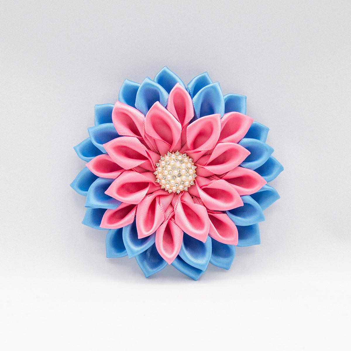 Blue and Gold Ribbon Flower Pin