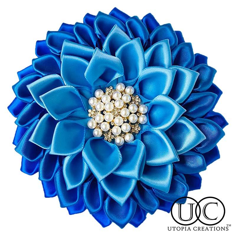 Pink and Blue Ribbon Flower Pin