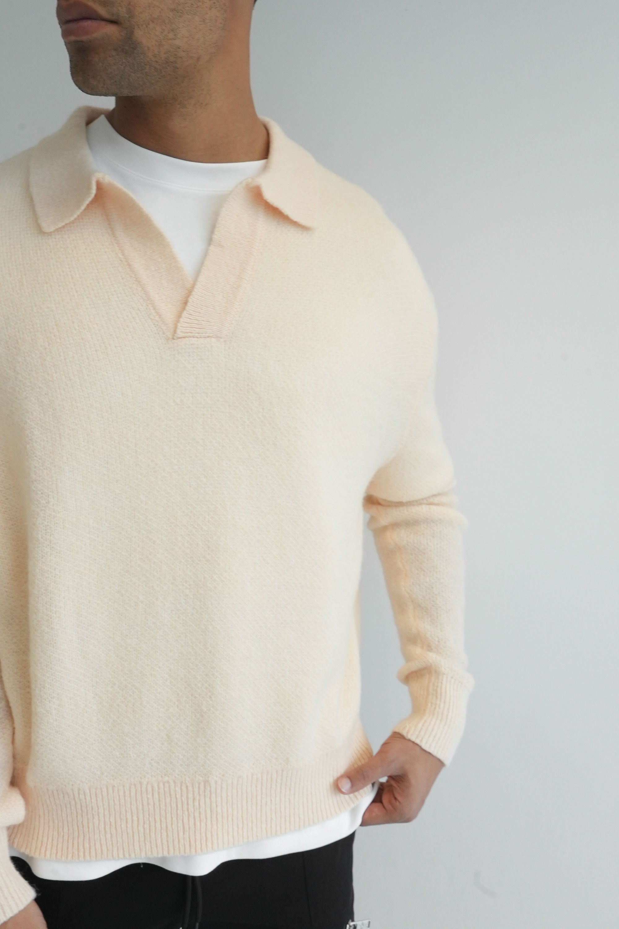 Relaxed Knitted Polo - Stone