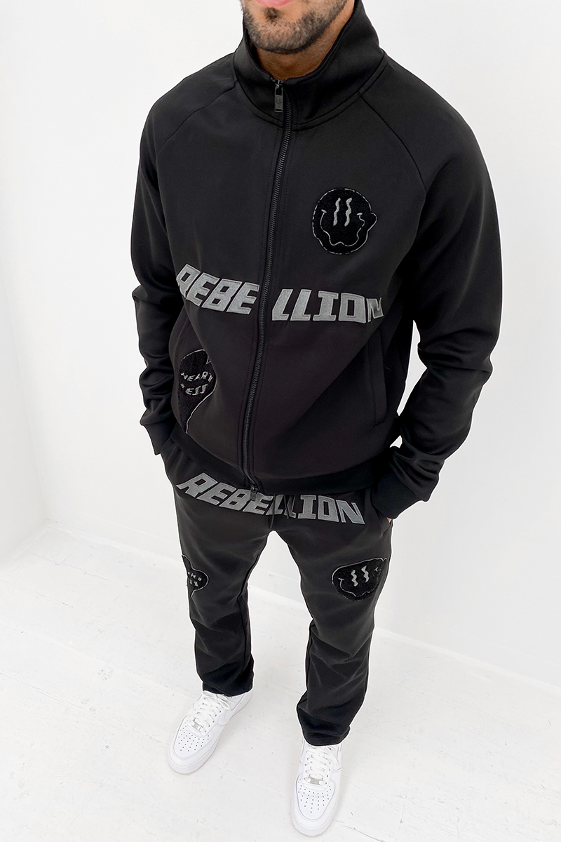 Rebellion Poly Full Tracksuit - Black