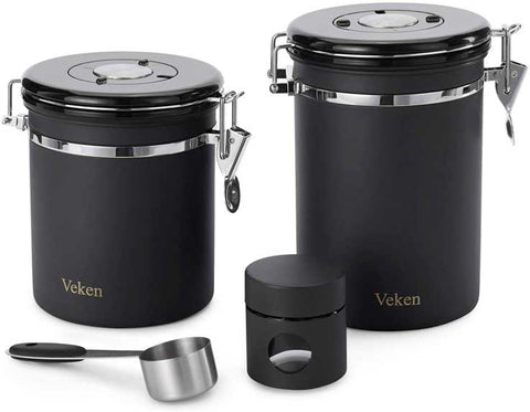 Airtight Coffee Canister, HOKEKI Stainless Steel Container for the Kitchen,  Coffee Ground Vault Jar With One