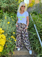 Wide Leg Trousers in Tropical Print