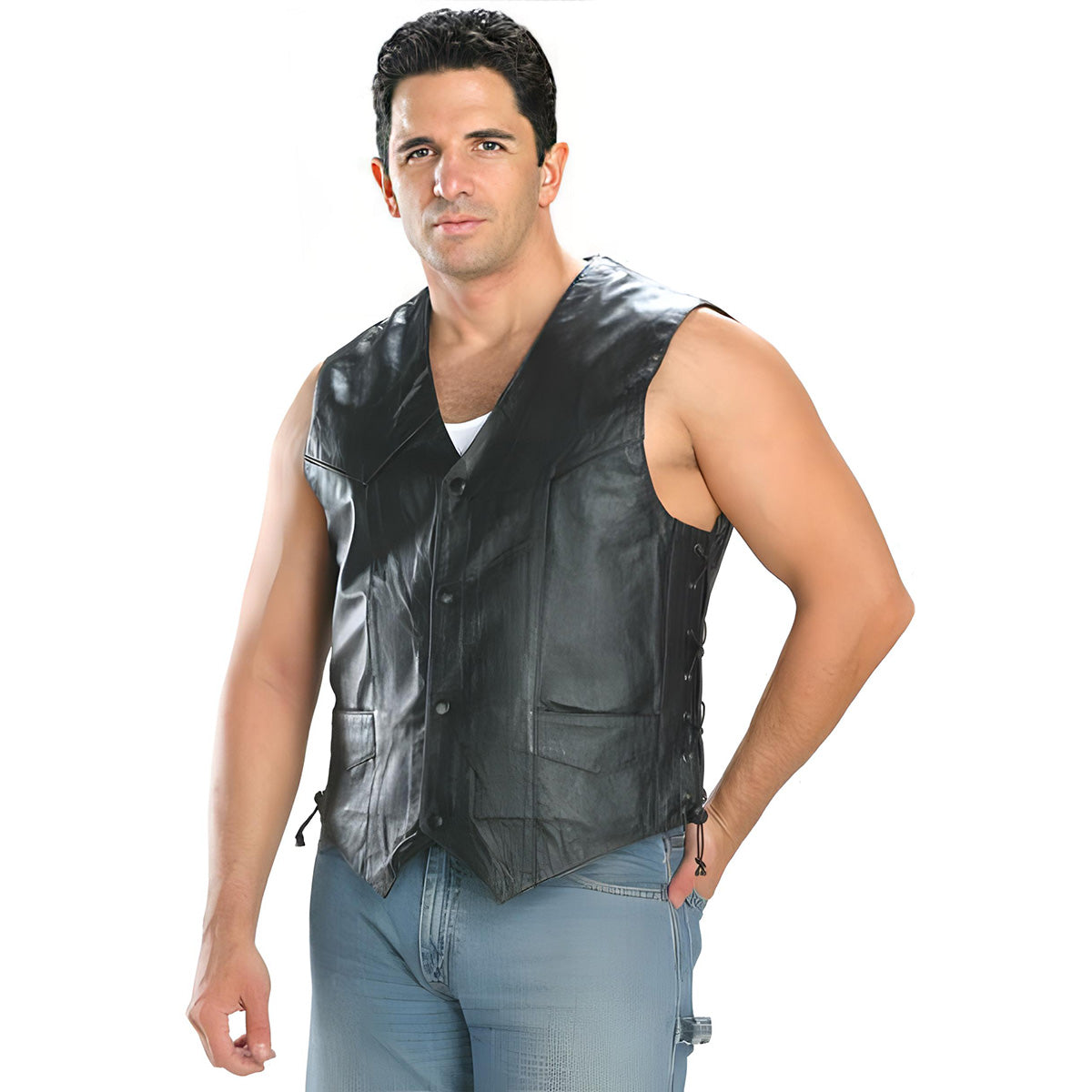 Event Leather ELM3920 Black Motorcycle Leather Vest for Men w/ 23 Patches -  Riding Club Adult Motorcycle Vests