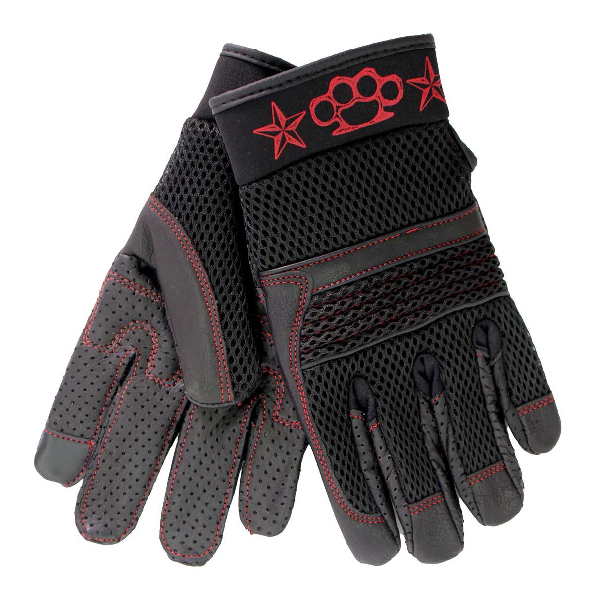 Hot Leathers GVM2002 Uni-Sex Black 'Red Flames' Textile Mechanic Glove