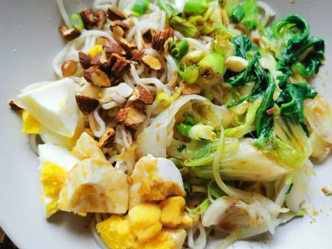 Garlic Oil Noodle with boiled eggs and pak choy