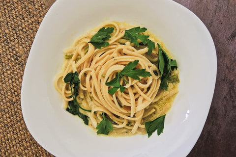 Lemon cream pasta on a plate