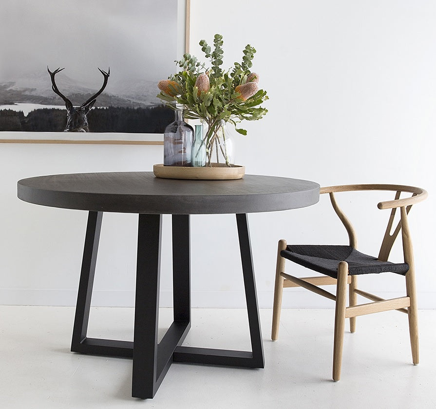 1.2m Alta Round Dining Table - Black with Black Metal Legs