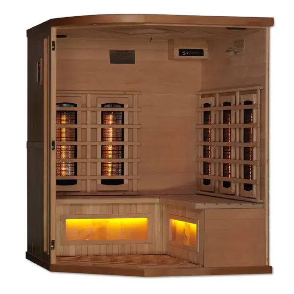 Golden Designs 3-Person Corner Full Spectrum PureTech™ Near Zero EMF FAR Infrared Sauna Tempered Glass Door