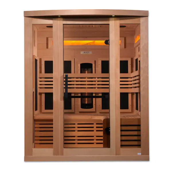 Golden Designs 3-Person Full Spectrum PureTech™ Near Zero EMF FAR Infrared Sauna Bronze Privacy Glass Door