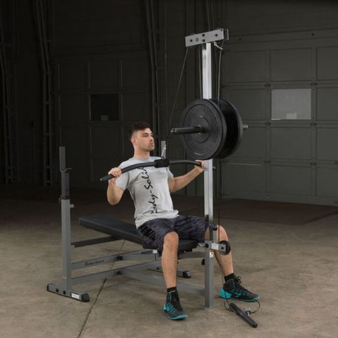 Body-Solid Powercenter Rack Bench Combo GDIB46L Optional stations include a Preacher Curl Station (#GPCA1) for optimum Biceps development