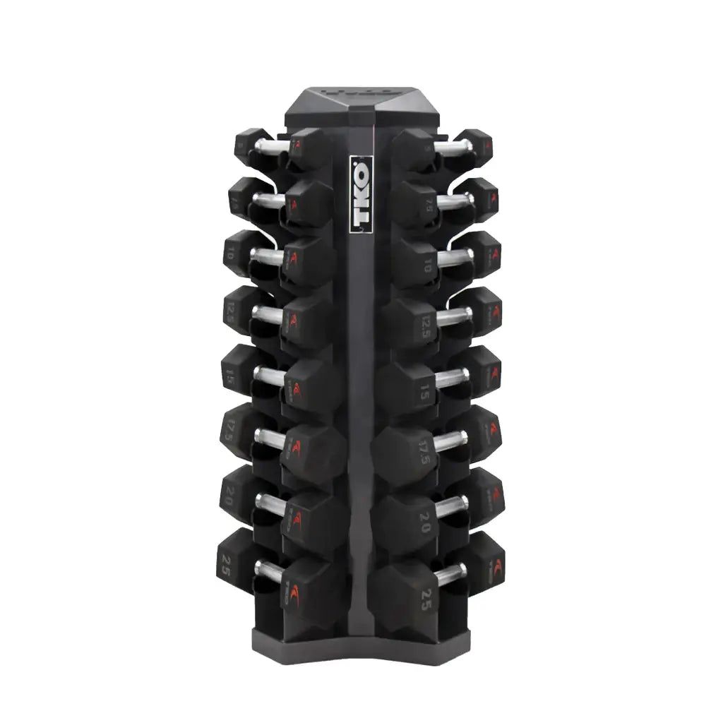 TKO 8 Pair Vertical Dumbbell Rack 826VDR8-SM with Dumbbells