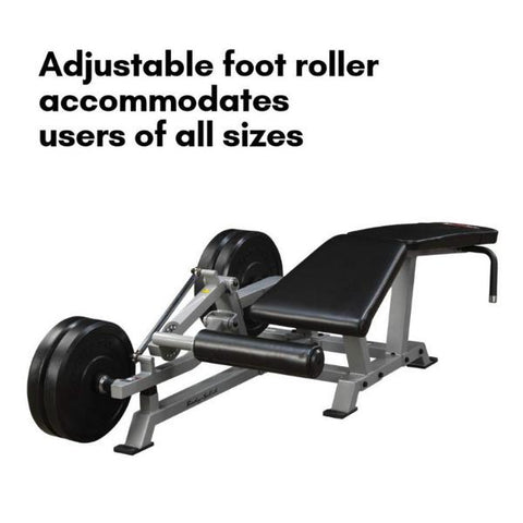 The Body-Solid ProClubLine Leverage Leg Curl Machine LVLC Adjustable foot rollers for all sizes