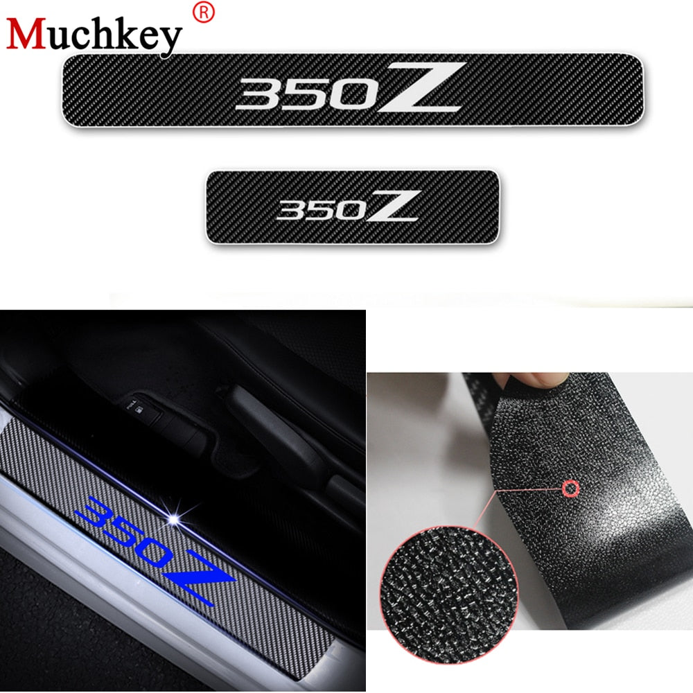 4pcs For Nissan 350z 4d Carbon Fiber Vinyl Sticker Car Door Sill Protector Scuff Design Door Sill Guard Interior Car Accessories