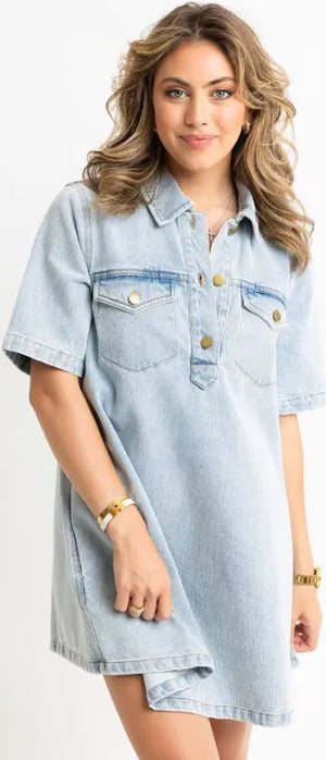 Karlie Denim Swing Dress - Sakari & Company