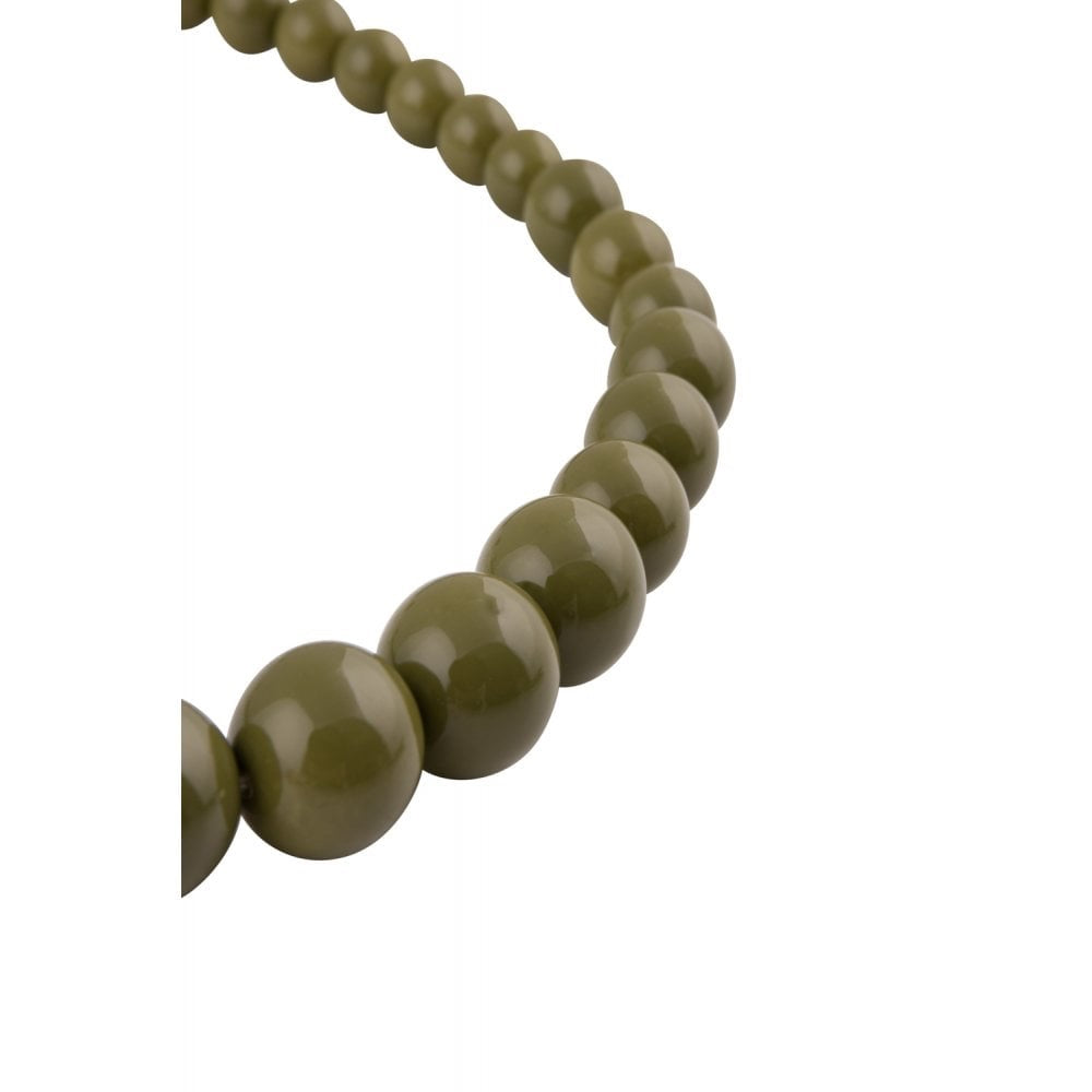 Olive Green Beaded Necklace and Earring Set
