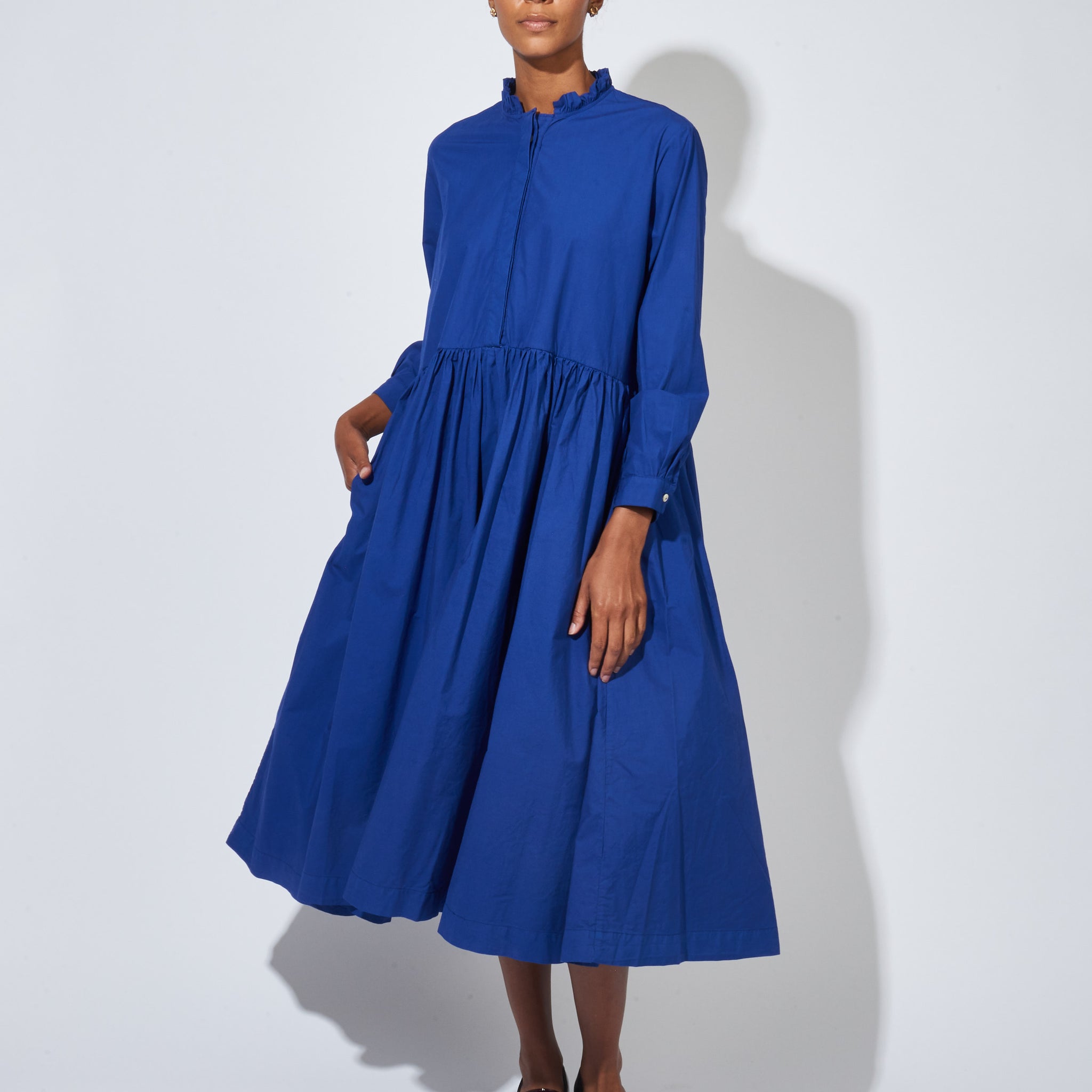 Batsheva - Midnight Blue Flocked Star Ruffle May Dress – Frances May