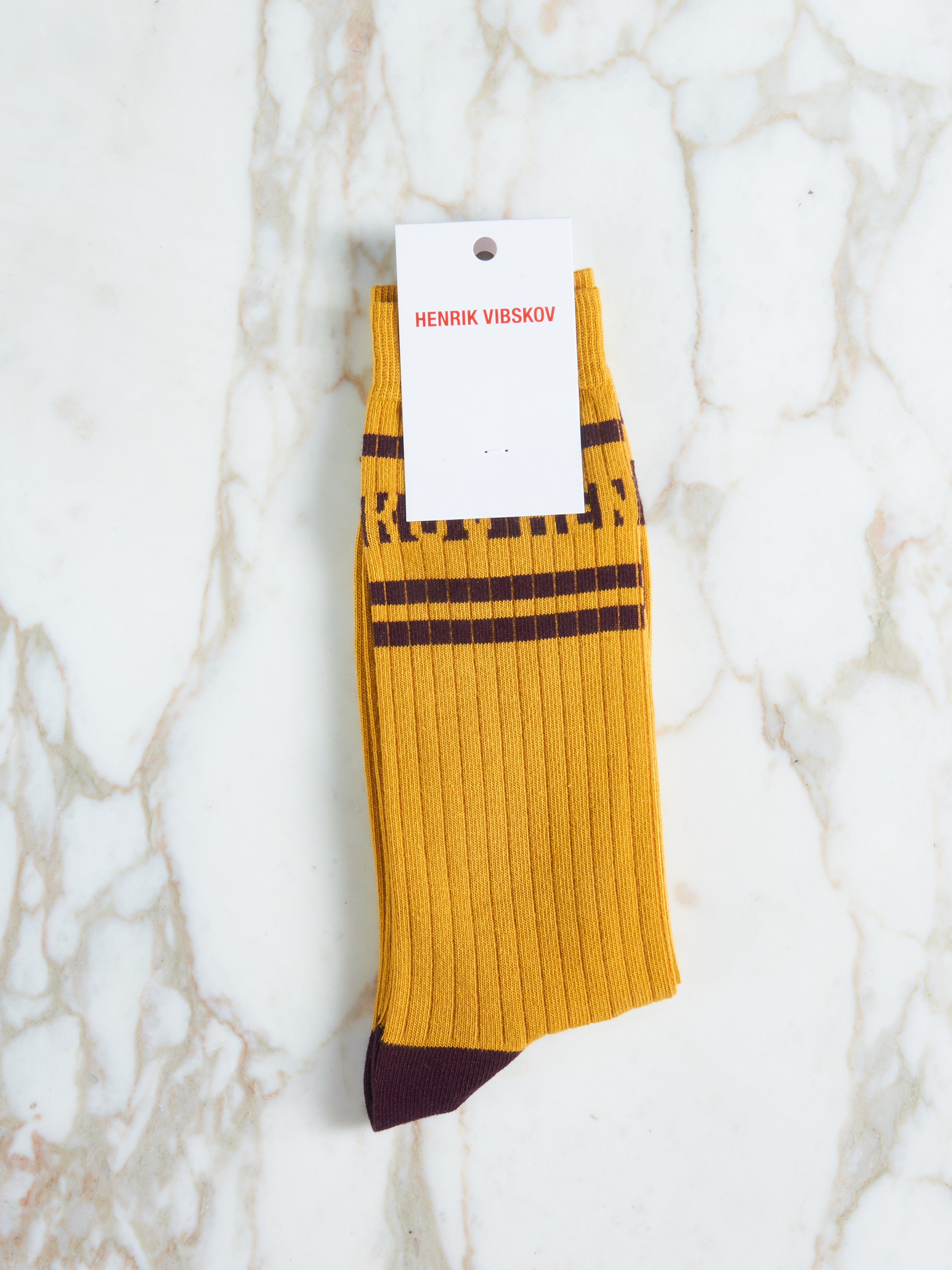 Yellow/Bordeaux Stripe Ribskov Socks Homme