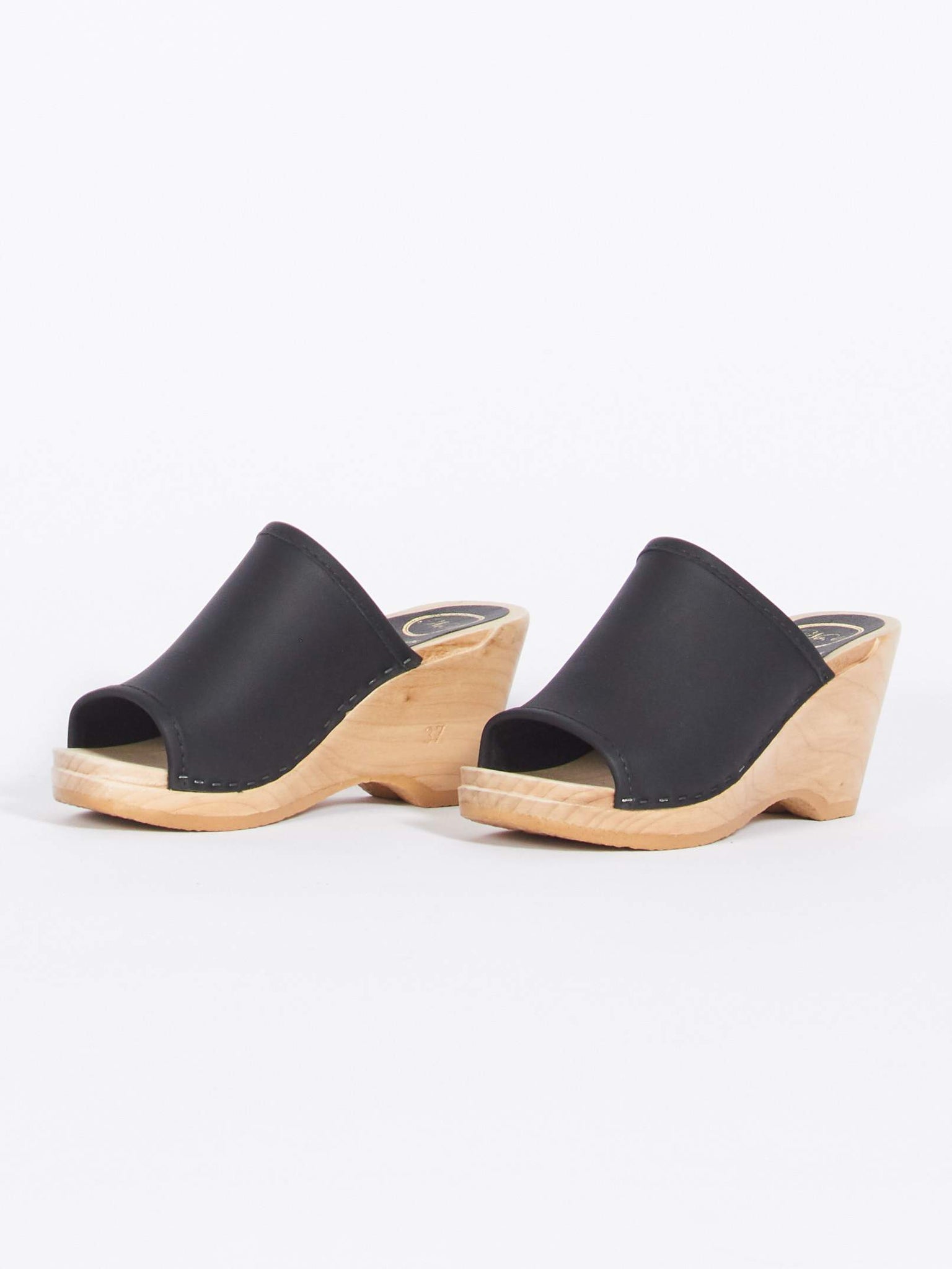 black wedge clogs