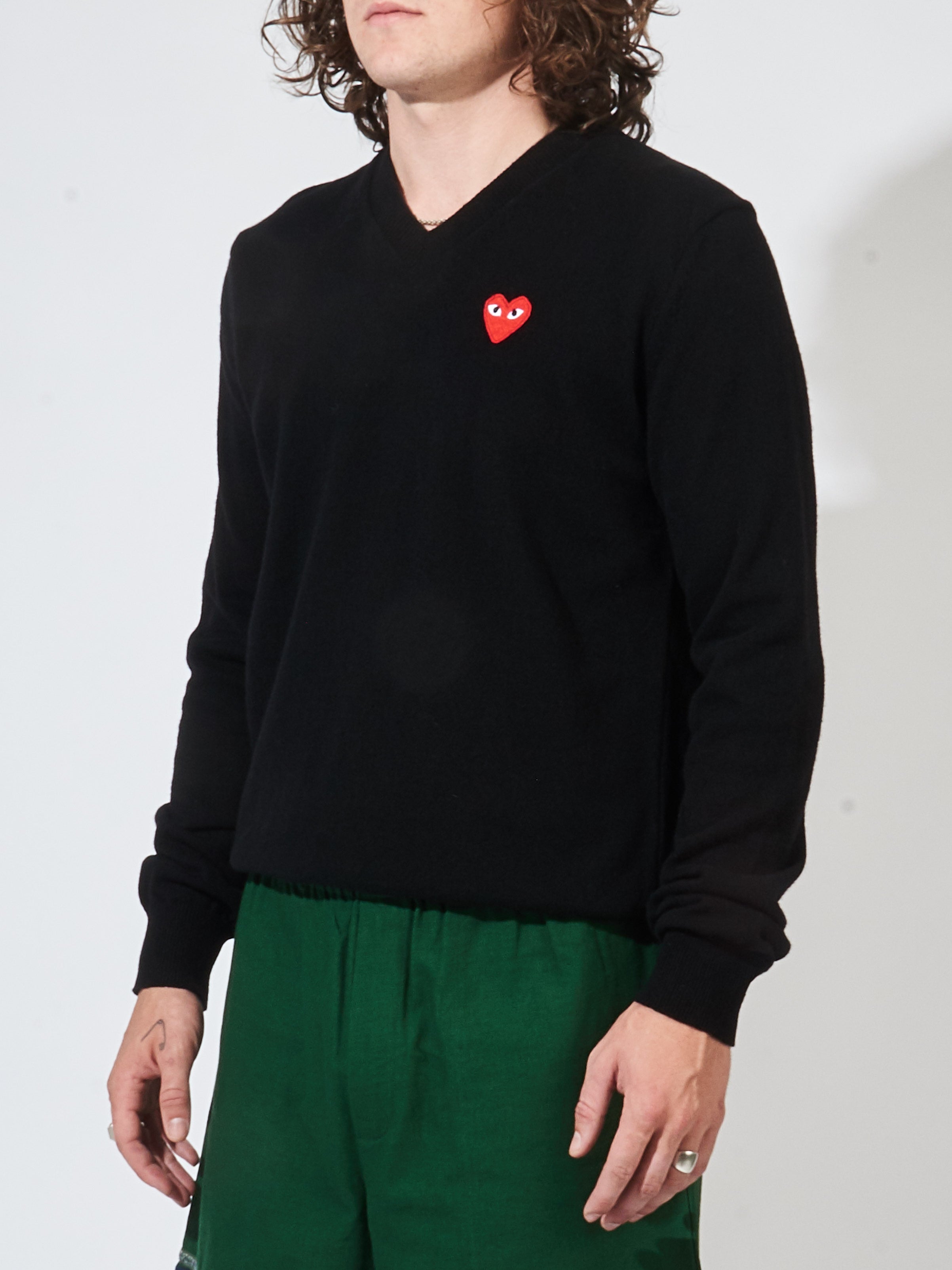 Comme Des Garçons PLAY - Camel Red Double Heart Play V-Neck