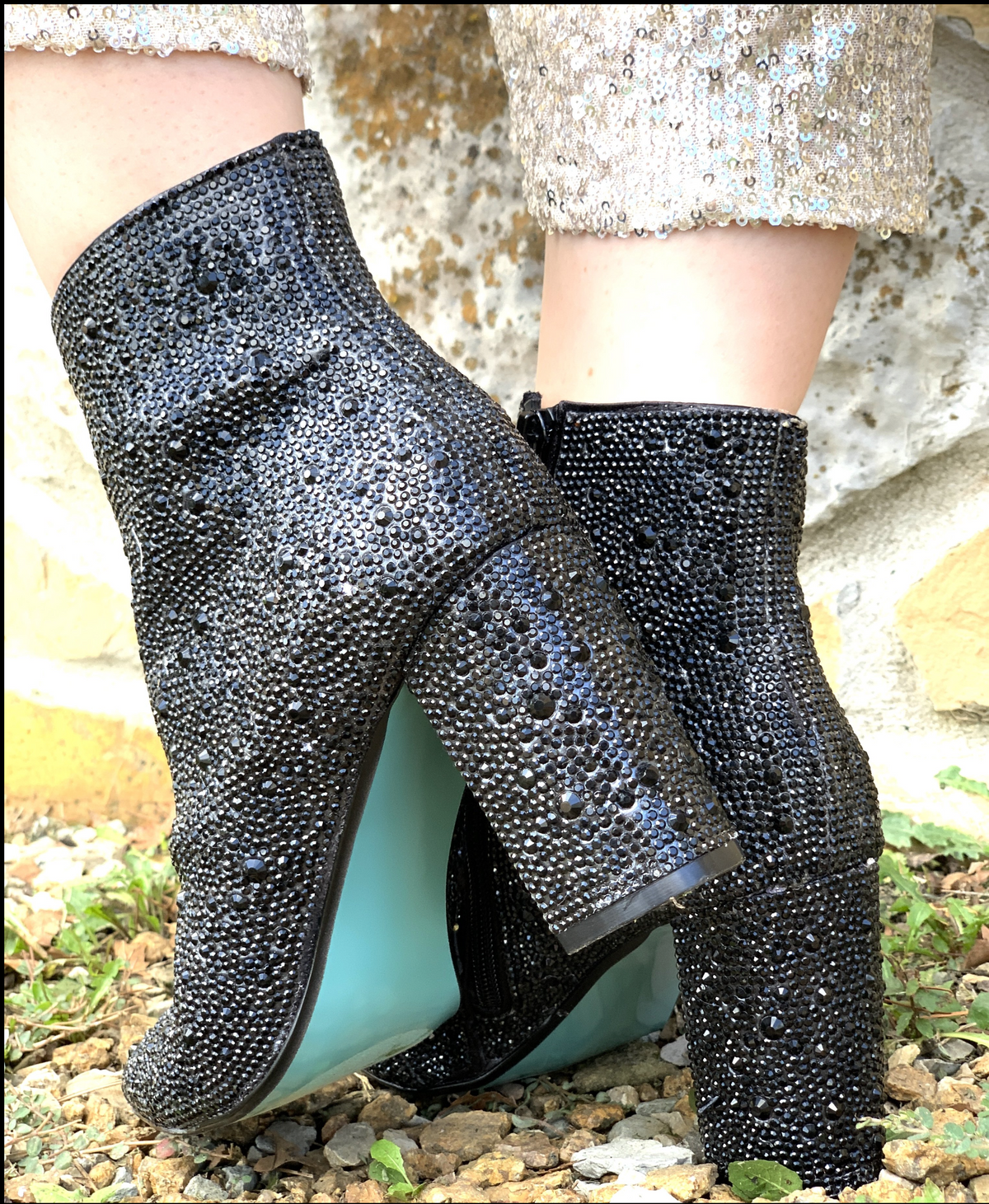 betsey johnson black rhinestone boots