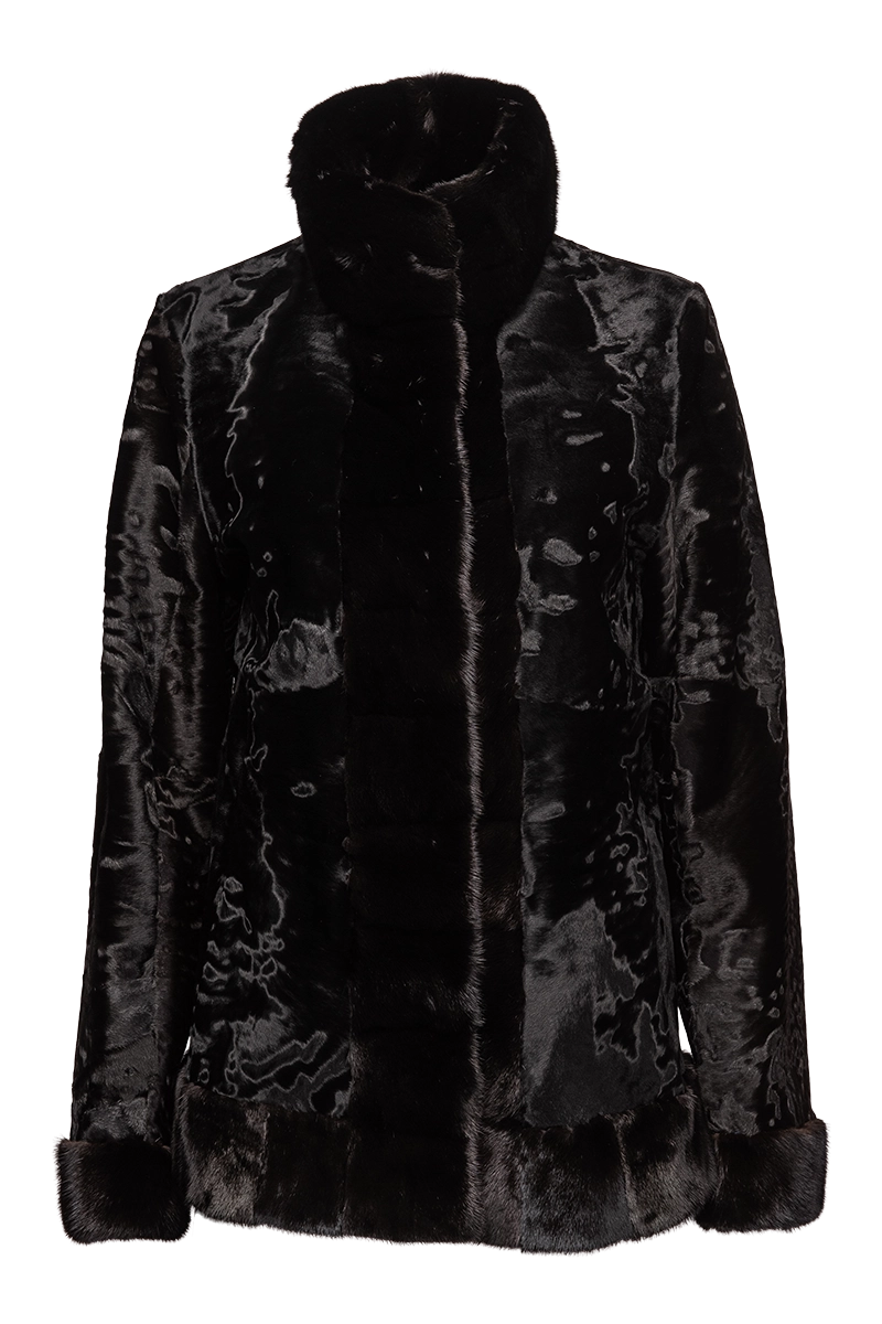 FRR Black Fox Fur Jacket with Vertical Panels