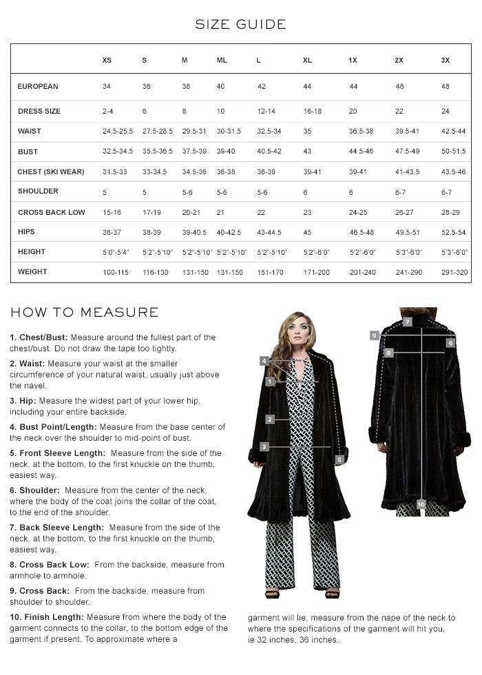 Adams Suit Size Chart