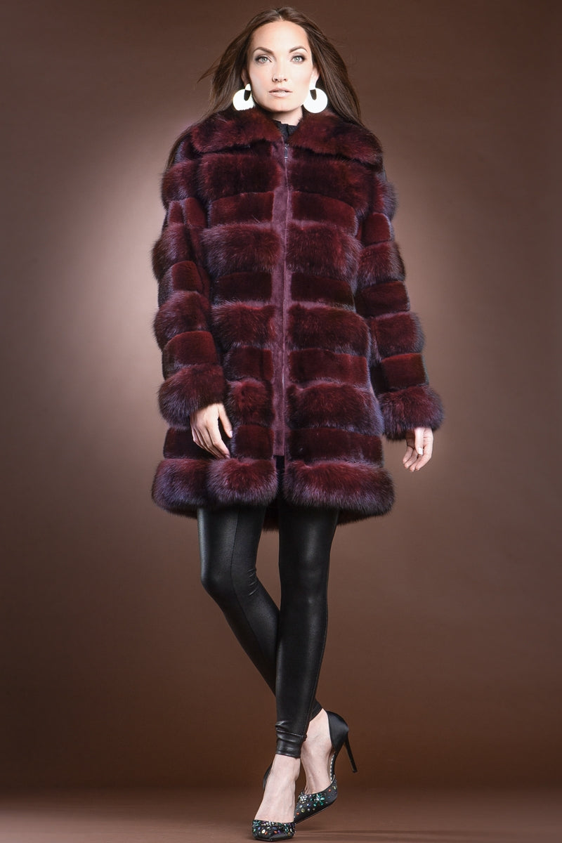 Zac Posen Red Jewel Horizontal Zip-Up Sable and Mink Mid-Length Fur ...