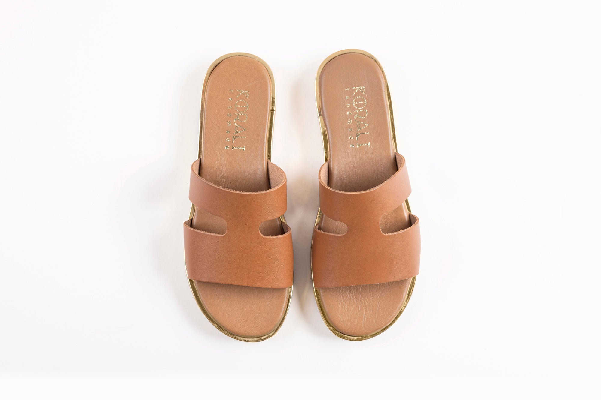 tan leather sliders