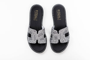 silver leather sliders