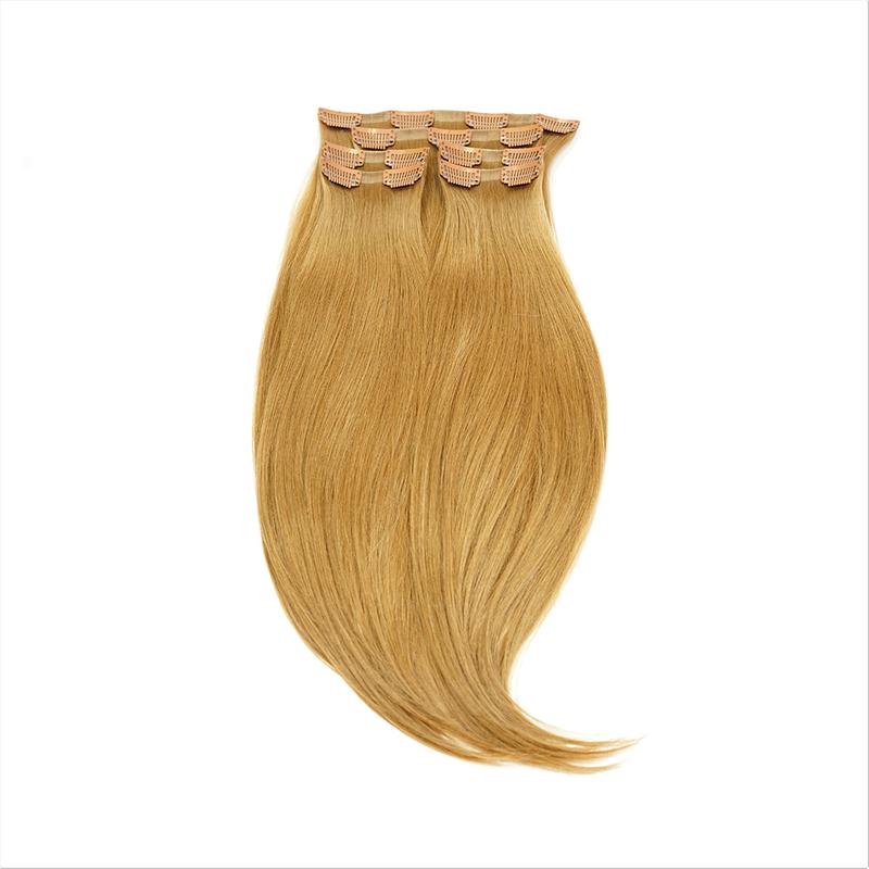 Flat Clip In 14 Hair Extensions Light Strawberry Blonde Golden Blonde Blend