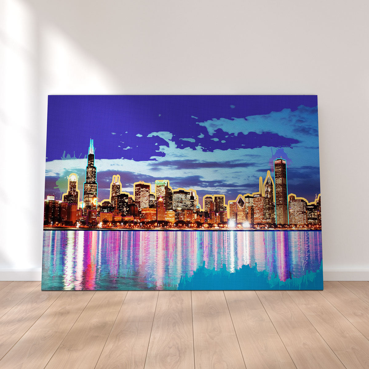 Neon Chicago Skyline Canvas Set – Legendary Wall Art