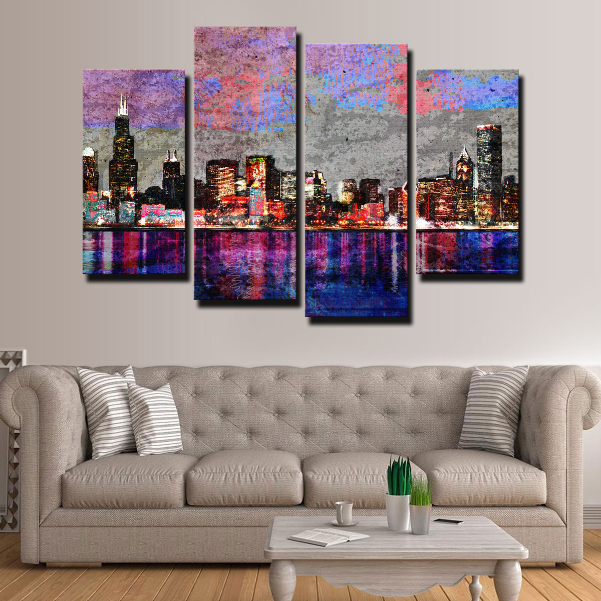 Abstract Chicago Skyline Canvas Set – Legendary Wall Art