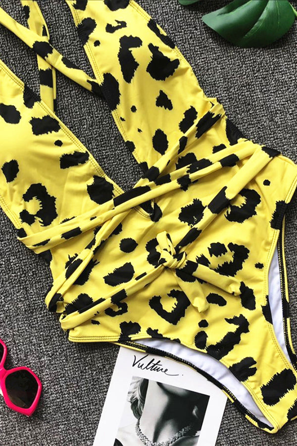 yellow leopard swimsuit