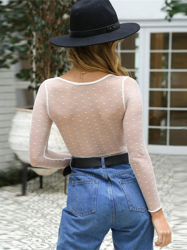 V-neck Perspective Lace Open Back Top