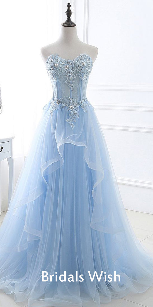 pretty light blue prom dresses
