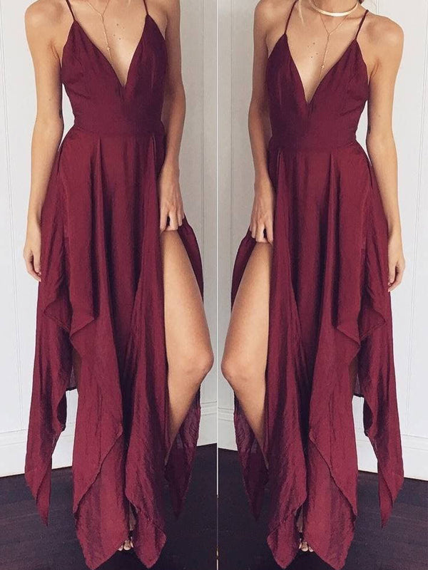 burgundy spaghetti strap dress