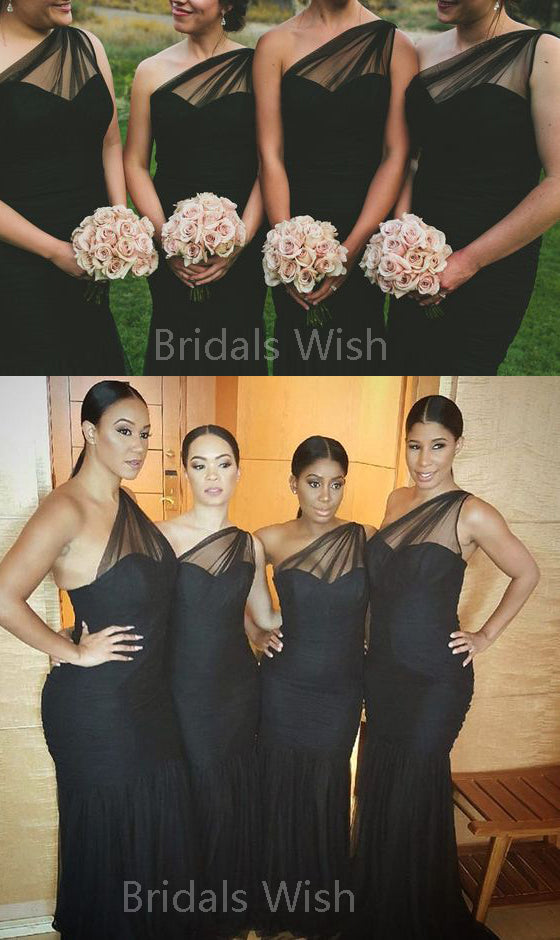 one shoulder black bridesmaid dress