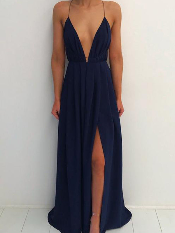 dark blue spaghetti strap dress