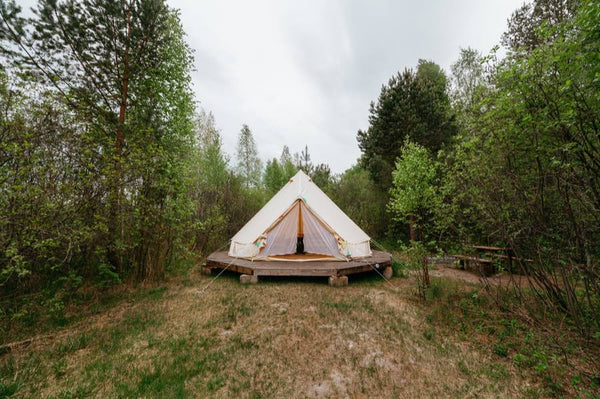 glamping tent in the forest