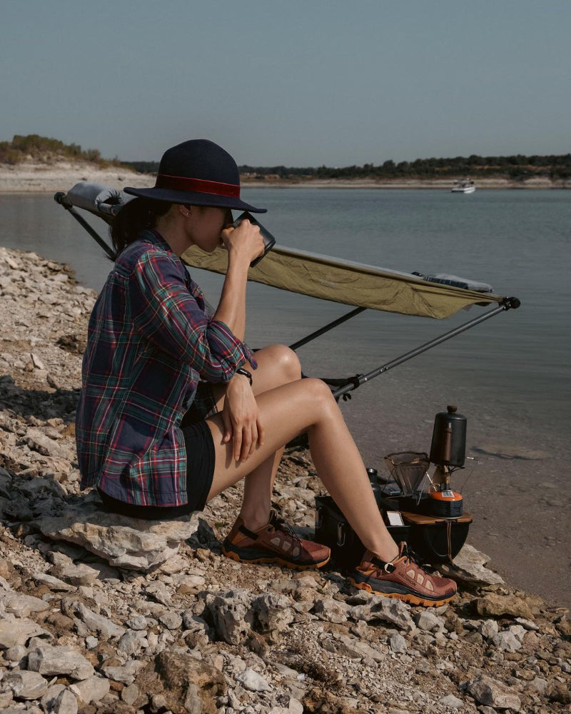 lake camping with stable and portable hammock