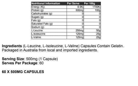 BCAA Capsule Nutritional Panel