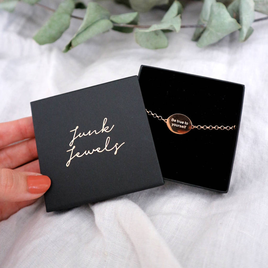 'Be True To Yourself' Engraved Disc Bracelet
