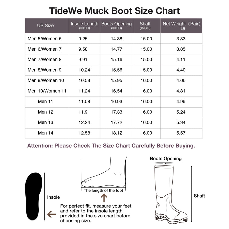 TideWe Rubber Neoprene Boots Men and Women Waterproof Durable 6mm Hunt