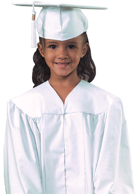 white cap and gown