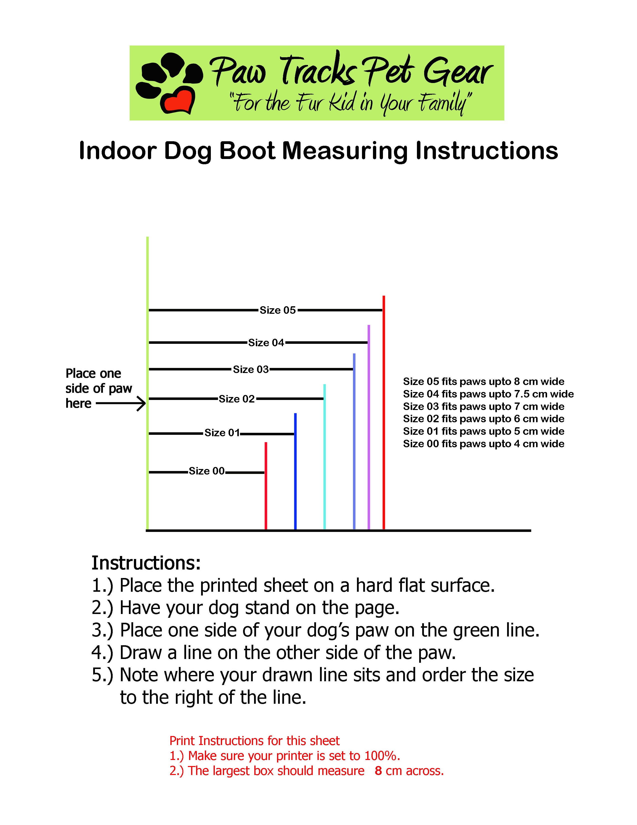 Dog Boot Size Chart