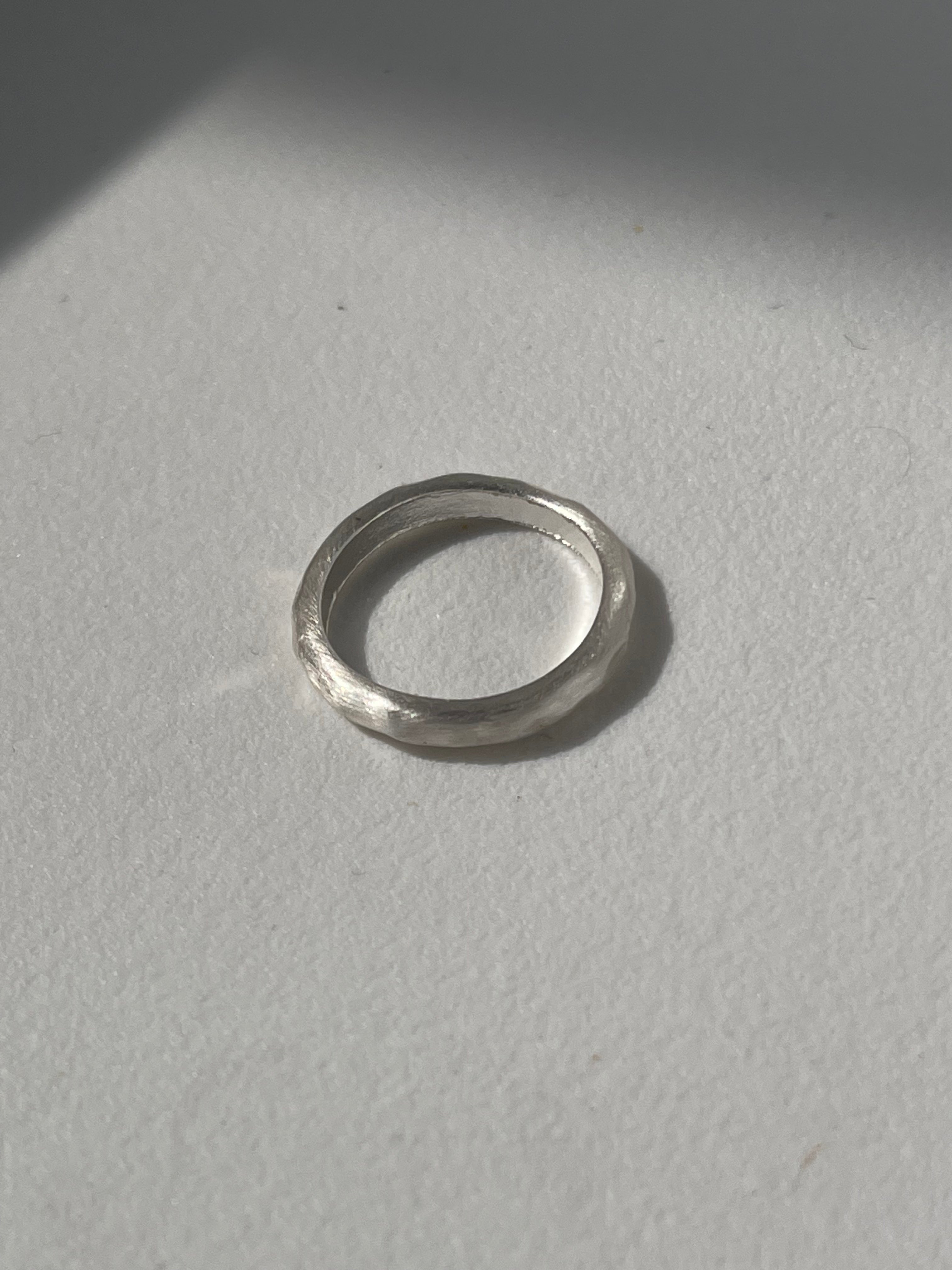 Humble Hammered Artisan Single Band Ring In Matte Silver
