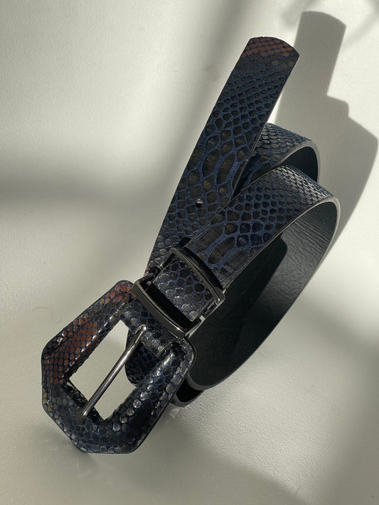 Cassidy 35mm Black Woven Leather Belt W Square Buckle - Barbanera