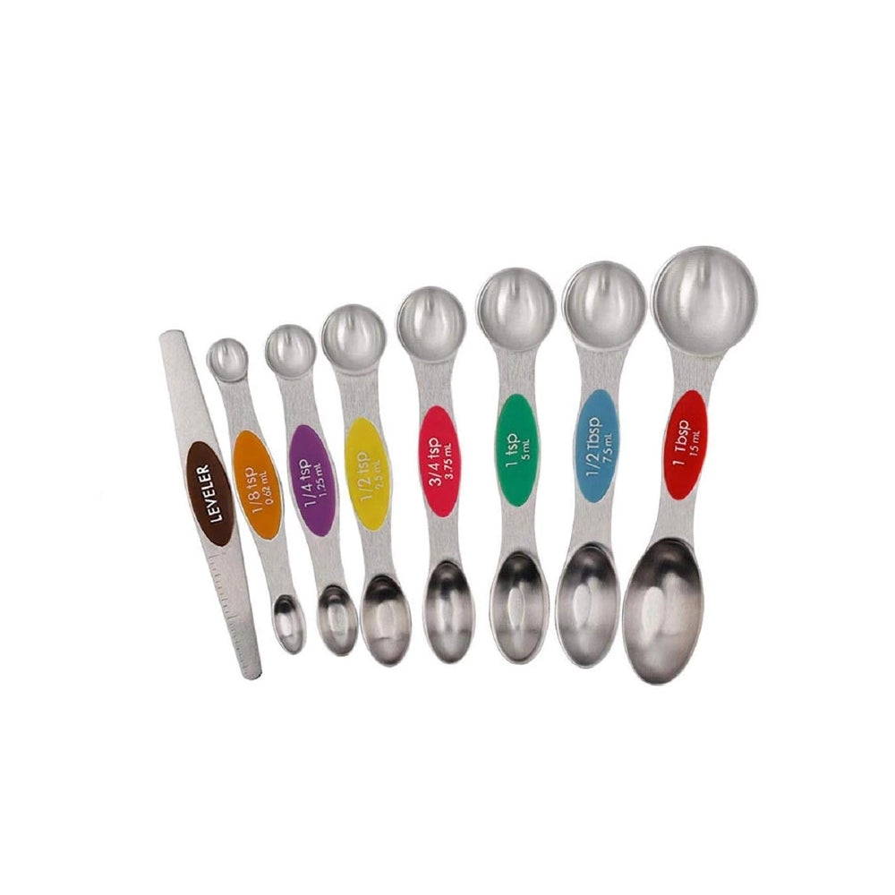 Magnetic Stainless Steel Measuring Spoons - Set of 8 Metal Measurement -  Uhomepro