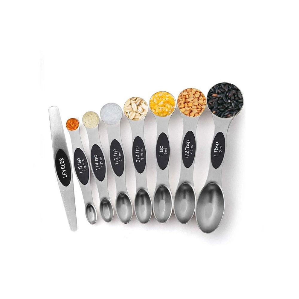 Magnetic Stainless Steel Measuring Spoons - Set of 8 Metal Measurement -  Uhomepro