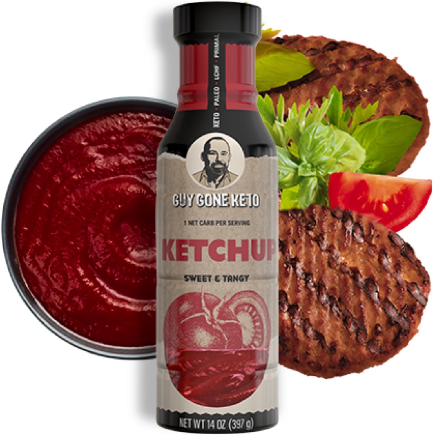 Guy Gone Keto Ketchup, 1g Net Carb, Vegan, Gluten Free with MCT Oil